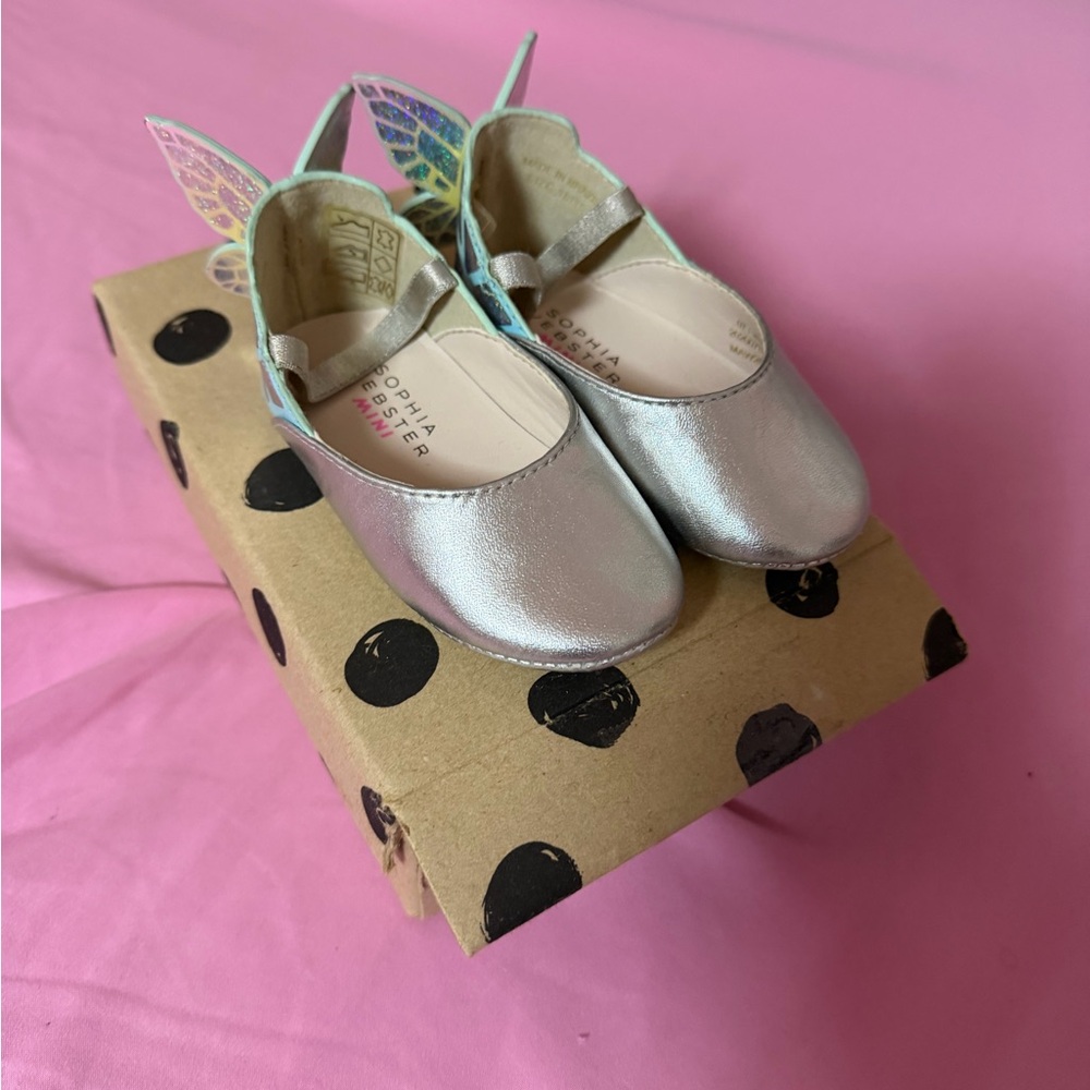 Sophia Webster Metallic Kids Dress Shoes with Colorful Wings